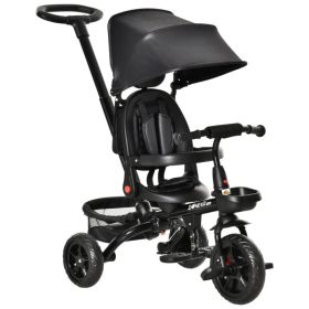 Tricycle for Toddler 4 in 1 Kids Trike with Reversible Adjustable Seat, Baby Push Bike with Removable Handle, Canopy, Belt Storage Brake Clutch f (Option: Black)