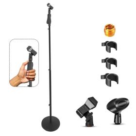 5 Core Microphone Stand Floor Height Adjustable Mic Holder Round Base (Option: Hand Clutch)