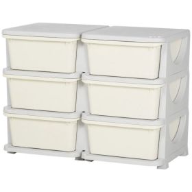3 Tier Kids Toy Organizer and Storage Bins with 6 Plastic Drawers, Cream White (Option: Cream White)