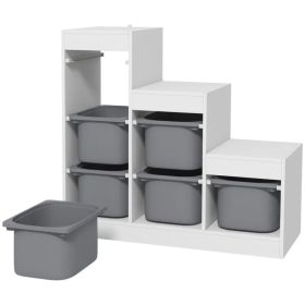 3 Layers Toy Storage Organizer Kids Bookshelf Children Toy Storage w/ 6 Plastic Bins, White (Option: grey)