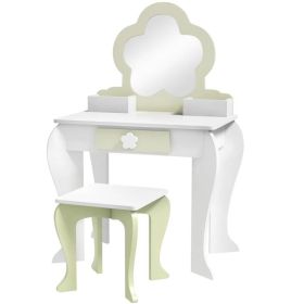 Kids Makeup Vanity Set with Stool, Mirror, Drawer, Storage Boxes, White (Option: White)