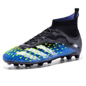 Men's and women's football shoes youth long spike broken spike professional football sneakers (Color: Black blue (spike), size: 40)