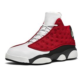 JJ tiger Big size men's basketball shoes Rubber soles ring men's shoes (35-47 Optional) (Color: Grey and red, size: 39)