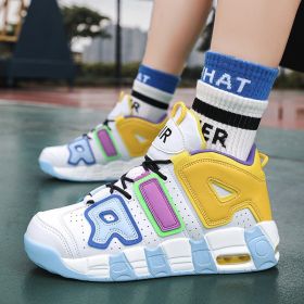 New men's and women's trend fashion personality basketball sneakers fashion match men's sneakers 5 colors (Color: orange-blue-violet, size: 44)
