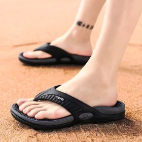 Men's new massage flip-flops large size summer breathable beach shoes sandals men's human slippers (Color: Black, size: 43)
