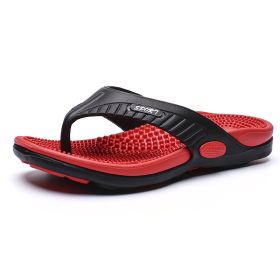 Men's new massage flip-flops large size summer breathable beach shoes sandals men's human slippers (Color: Red, size: 40)