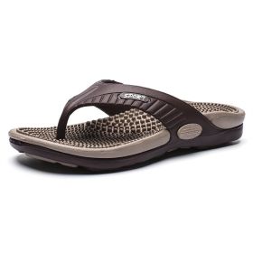 Men's new massage flip-flops large size summer breathable beach shoes sandals men's human slippers (Color: Khaki, size: 40)