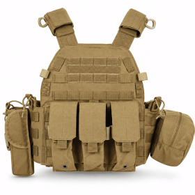 Modular Tactical Vest for Men, Adjustable Outdoor Training Chest Rig with MOLLE Webbing and Multi-Pouch Storage (Color: TAN)