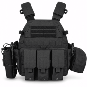 Modular Tactical Vest for Men, Adjustable Outdoor Training Chest Rig with MOLLE Webbing and Multi-Pouch Storage (Color: Black)
