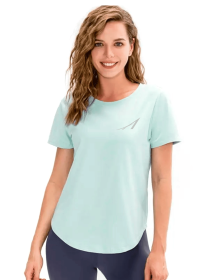 Women's Performance Short Sleeve Shirt (Light Peach: Blue Mist, size: large)