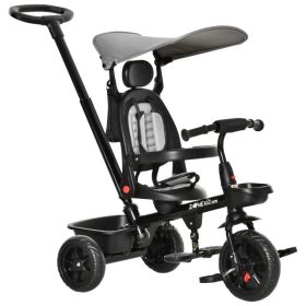 Kids Tricycle 4 In 1 Trike with Reversible Angle Adjustable Seat Removable Handle Canopy Handrail Belt Storage Footrest Brake Clutch for 1-5 Year (Option: grey)