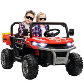 12V Ride on Car with Electric Bucket, Two-Seater, Shovel, Remote Control, Spring Suspension, Horn, Music, Red (Option: red)